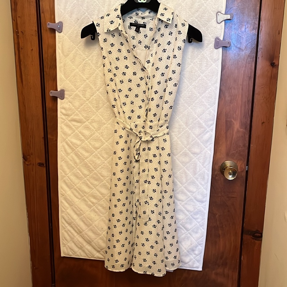 Banana Republic White and Blue Floral Sleeveless Dress
